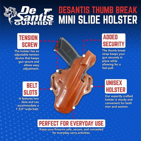 حافظة منزلق صغيرة من Desantis Thumb Break، خارج حافظة مسدس حزام الخصر، تناسب RUGER-57 مع رؤية RED DOT، RUGER-57 بدون رؤية RED DOT، جهاز شد قابل للتعديل، رسم باليد اليمنى، أسمر ضارب للصفرة in Saudi Arabia