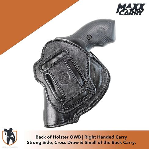 حافظة مسدس جلدية فاخرة من Maxx Carry Multi-Carry 4-Way OWB & IWB تناسب Ruger LCR وLCRx وSP101 | إس آند دبليو بودي جارد 38 خاص، إم آند بي 340 | برج الثور 85، 605، 856 والأنف الأفطس الآخر. in Kuwait