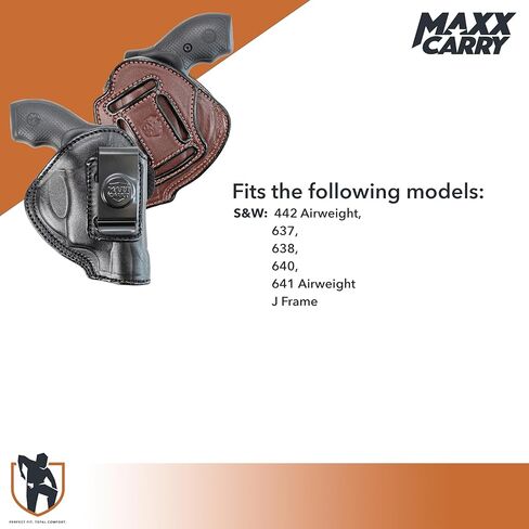 حافظة مسدس جلدية فاخرة من Maxx Carry Multi-Carry 4-Way OWB & IWB تناسب Ruger LCR وLCRx وSP101 | إس آند دبليو بودي جارد 38 خاص، إم آند بي 340 | برج الثور 85، 605، 856 والأنف الأفطس الآخر. in Kuwait