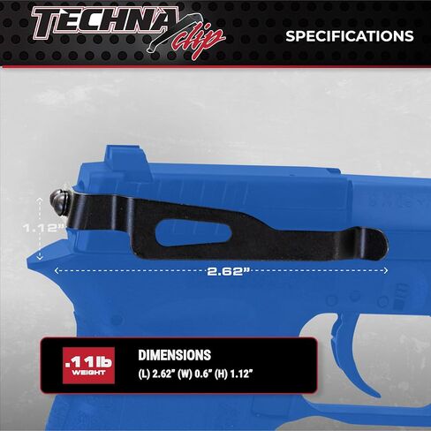 نظام إخفاء مشبك Techna لمسدسات Diamondback DB380/DB9 .380 و9 مم - مشبك مسدس فولاذي زنبركي عالي الكربون متين مع طبقة تيفلون 1500 - الجانب الأيمن، مشبك حافظة مسدس سهل التركيب (أسود) in Kuwait