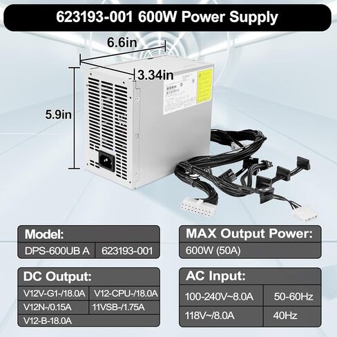 LXun ترقية DPS-600UB مصدر طاقة 600 واط متوافق مع محطة عمل HP Z420 استبدل 632911-001 623193-001 بديل لمصدر الطاقة HP 600W 623193-003 632911-003 (18Pin+8Pin+6Pin+6*SATA+IDE) in Kuwait