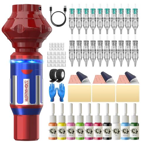Wireless Tattoo Kit-Wormhole Tattoo Pen, Cordless Tattoo Pen Kit for Beginner, Complete Tattoo Kit with Tattoo Cartridge Needles Tattoo Ink, 1050mAh Tattoo Power Pack in Saudi Arabia