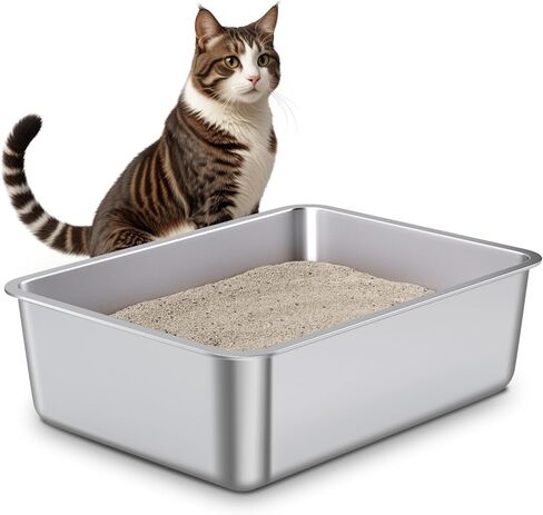 Stainless Steel Cat Litter Box with Mat & Scoop, Non-Stick XL Metal Litter Box, Enclosed Cat Litter Boxes with Lid for Big Cats, Odor-Resistant, Scratch-Proof, Easy to Clean, Anti-Splash Design in Saudi Arabia