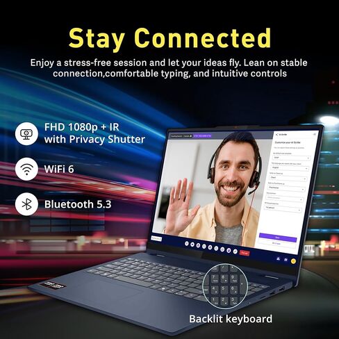 Lenovo Ideapad 5 16" WUXGA Touchscreen 2-in-1 Laptop, AMD Ryzen AI 5 340, 16GB RAM, 1.5TB Storage(512GB SSD+1TB Docking Station Set), Backlit Keyboard, Radeon 840M, Wi-Fi 6, Windows 11, Blue in Saudi Arabia