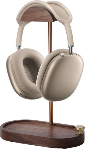 حامل سماعة رأس خشبي، حامل سماعة رأس خشبي للمكتب، حامل سماعة رأس من خشب الجوز الصلب مع قاعدة تخزين متوافقة مع Airpods Max، Bose، Razer، Sennheiser، Shure، Jabra، JBL، AKG، النحاس in Kuwait