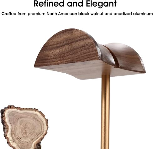 Headphone Stand Wood, Wooden Headphone Stand for Desk, Solid Walnut Headset Holder with Storage Base Compatible with Airpods Max, Bose, Razer, Sennheiser, Shure, Jabra, JBL, AKG, Brass in Saudi Arabia