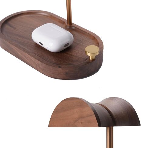 Headphone Stand Wood, Wooden Headphone Stand for Desk, Solid Walnut Headset Holder with Storage Base Compatible with Airpods Max, Bose, Razer, Sennheiser, Shure, Jabra, JBL, AKG, Brass in Saudi Arabia