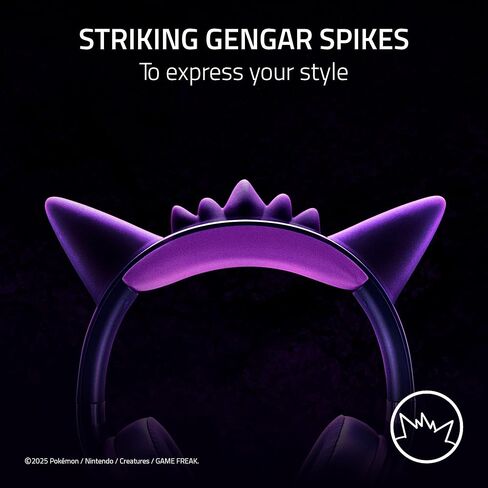 سماعة الرأس السلكية Razer Kraken Kitty V2 USB: Gengar Spikes - تيار الإضاءة التفاعلية - ميكروفون قلبي فائق الوضوح - برامج تشغيل 40 مم - صوت محيطي 7.1 - وسائد أذن مريحة - إصدار Pokemon Gengar in Kuwait