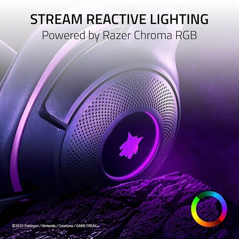 سماعة الرأس السلكية Razer Kraken Kitty V2 USB: Gengar Spikes - تيار الإضاءة التفاعلية - ميكروفون قلبي فائق الوضوح - برامج تشغيل 40 مم - صوت محيطي 7.1 - وسائد أذن مريحة - إصدار Pokemon Gengar in Kuwait