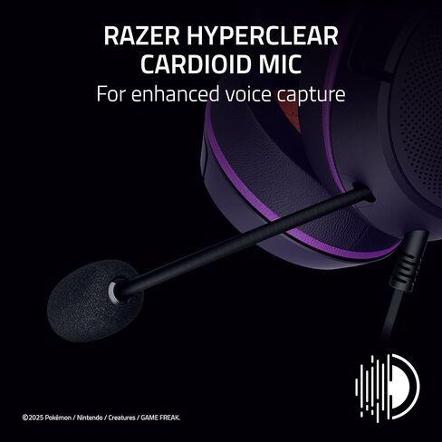 سماعة الرأس السلكية Razer Kraken Kitty V2 USB: Gengar Spikes - تيار الإضاءة التفاعلية - ميكروفون قلبي فائق الوضوح - برامج تشغيل 40 مم - صوت محيطي 7.1 - وسائد أذن مريحة - إصدار Pokemon Gengar in Kuwait