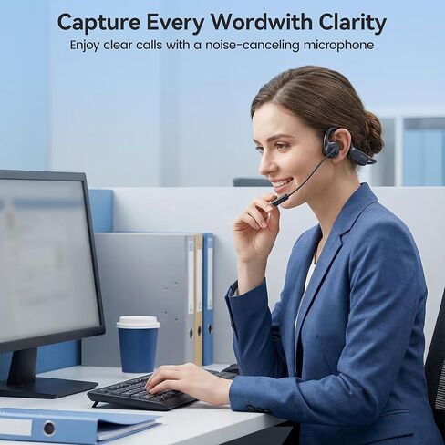 Open Ear Headphones with Mic,20H Bluetooth Headset with Microphone,5.4 Bluetooth Headphones with Noise Cancelling Mic,IPX5 Wireless Headset with Mic for Work,Zoom,Workout, Driving, Call in Saudi Arabia