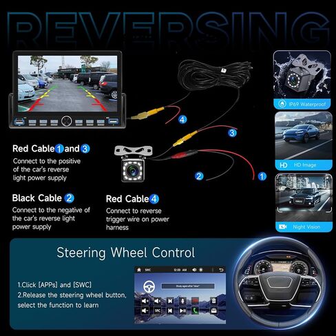 Single Din Touch Screen Car Radio with Wireless Carplay and Android Auto, 7 Inch Single Din Car Stereo with Bluetooth, FM Radio, EQ, Online Video, Mirror Link, USB/Type-C, SWC+ Camera in Saudi Arabia
