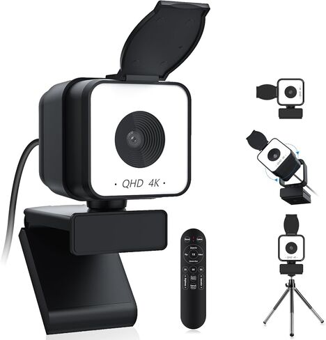 4K USB Webcam with Dual Microphones, 9X Hybrid Zoom, Auto Light Correction, 86° Wide Angle for Video Conferencing, Live Streaming, Remote Work, Compatible with PC Desktop Laptop in Saudi Arabia