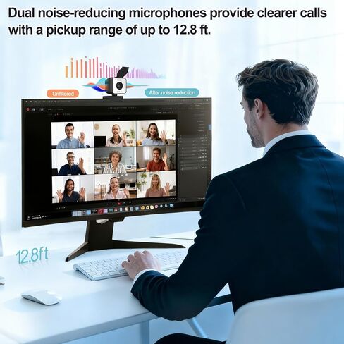 4K USB Webcam with Dual Microphones, 9X Hybrid Zoom, Auto Light Correction, 86° Wide Angle for Video Conferencing, Live Streaming, Remote Work, Compatible with PC Desktop Laptop in Saudi Arabia