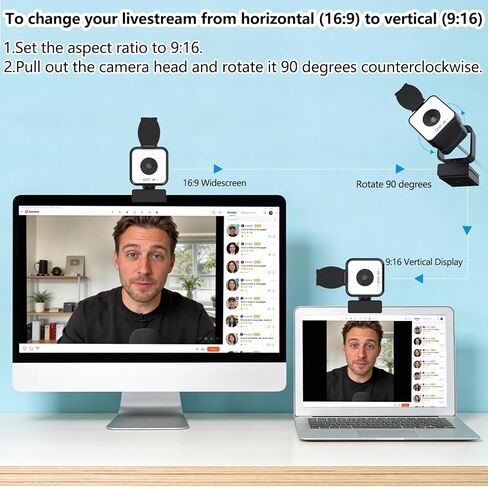 4K USB Webcam with Dual Microphones, 9X Hybrid Zoom, Auto Light Correction, 86° Wide Angle for Video Conferencing, Live Streaming, Remote Work, Compatible with PC Desktop Laptop in Saudi Arabia
