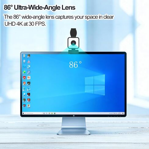 4K USB Webcam with Dual Microphones, 9X Hybrid Zoom, Auto Light Correction, 86° Wide Angle for Video Conferencing, Live Streaming, Remote Work, Compatible with PC Desktop Laptop in Saudi Arabia