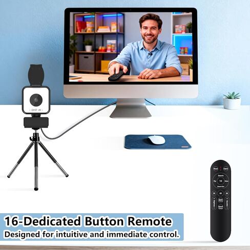 4K USB Webcam with Dual Microphones, 9X Hybrid Zoom, Auto Light Correction, 86° Wide Angle for Video Conferencing, Live Streaming, Remote Work, Compatible with PC Desktop Laptop in Saudi Arabia