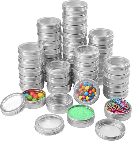 80 Pieces 1 oz Tin Cans with Clear Window, Round Metal Tins Screw Top,1 oz Metal Round Cans with Clear Lid for Kitchen Office Candles Candies and Gifts Holding in Saudi Arabia
