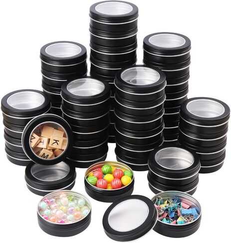 80 Pieces 1 oz Tin Cans with Clear Window, Round Metal Tins Screw Top,1 oz Metal Round Cans with Clear Lid for Kitchen Office Candles Candies and Gifts Holding in Saudi Arabia