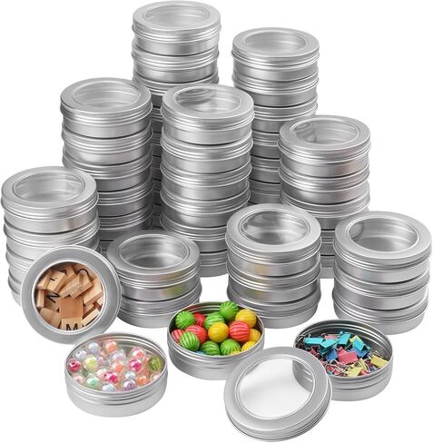 80 Pieces 1 oz Tin Cans with Clear Window, Round Metal Tins Screw Top,1 oz Metal Round Cans with Clear Lid for Kitchen Office Candles Candies and Gifts Holding in Saudi Arabia