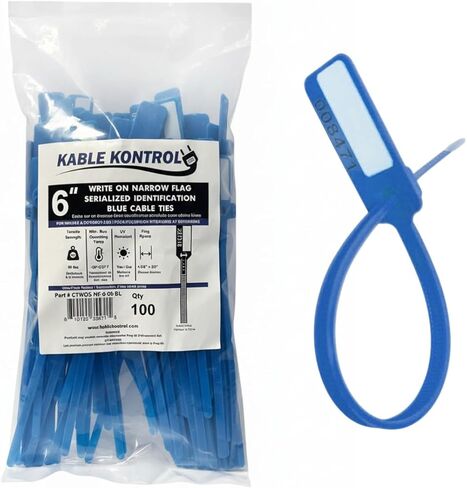 ربطات عنق بسحاب لتحديد العلم الضيق من Kable Kontrol - ربطات كبل مرقمة 6 بوصة مع بطاقات تعريف قابلة للكتابة - 100 حزمة من ملصقات علامات الأسلاك ذاتية القفل من النايلون وأشرطة ربط - أزرق in Kuwait