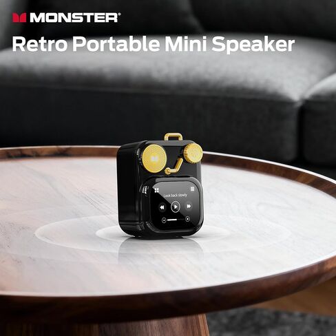 Monster S350 Bluetooth Speakers, Portable Wireless Speaker with Touch Screen, Bluetooth 6.0, Retro Gift Speaker with Message and Alarm Push, Support TF Card, for Friends, Black in Kuwait