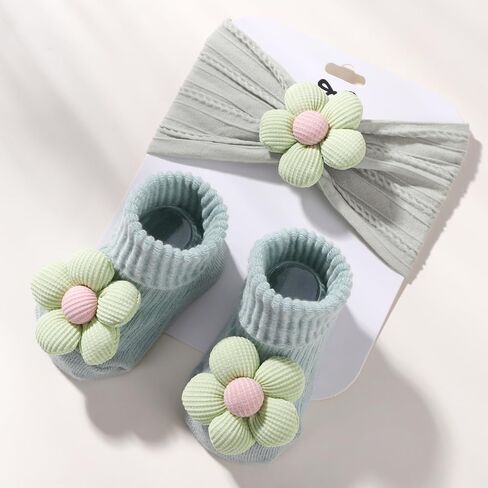 3pcs 0-1Y Cartoon Baby Socks Hair Band Sets for Infant Toddler Non Slip Breathable Soft Socks Baby Hairbands Newborn Headband Gift in Saudi Arabia