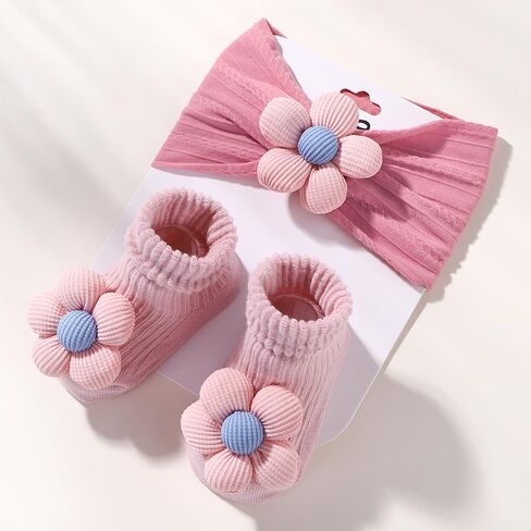 3pcs 0-1Y Cartoon Baby Socks Hair Band Sets for Infant Toddler Non Slip Breathable Soft Socks Baby Hairbands Newborn Headband Gift in Saudi Arabia