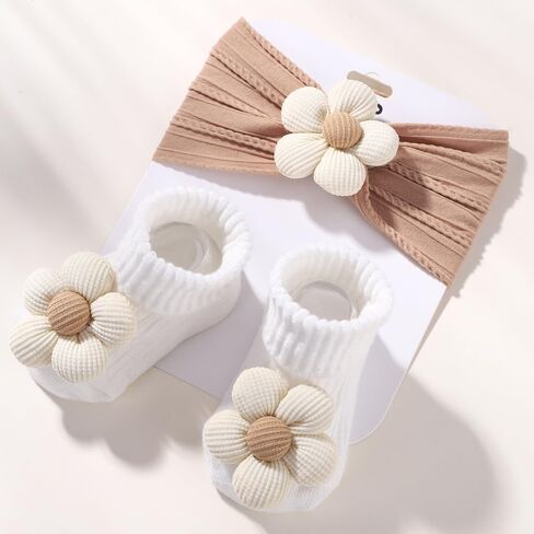 3pcs 0-1Y Cartoon Baby Socks Hair Band Sets for Infant Toddler Non Slip Breathable Soft Socks Baby Hairbands Newborn Headband Gift in Saudi Arabia