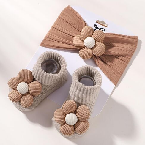 3pcs 0-1Y Cartoon Baby Socks Hair Band Sets for Infant Toddler Non Slip Breathable Soft Socks Baby Hairbands Newborn Headband Gift in Saudi Arabia