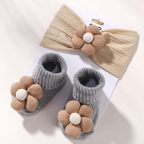 3pcs 0-1Y Cartoon Baby Socks Hair Band Sets for Infant Toddler Non Slip Breathable Soft Socks Baby Hairbands Newborn Headband Gift in Saudi Arabia