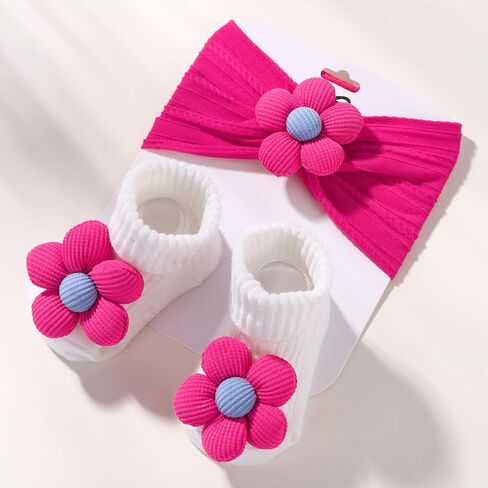 3pcs 0-1Y Cartoon Baby Socks Hair Band Sets for Infant Toddler Non Slip Breathable Soft Socks Baby Hairbands Newborn Headband Gift in Saudi Arabia