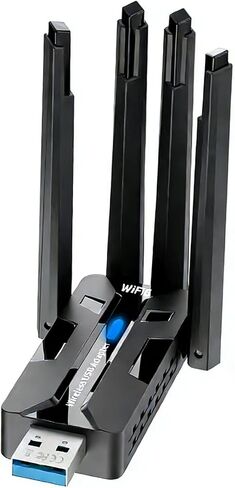 محول واي فاي بسرعة 1800 ميجابت في الثانية للكمبيوتر المكتبي، دونجل شبكة USB 3.0 لاسلكي مع هوائيات عالية الكسب 4 × 5 ديسيبل، نطاق مزدوج 2.4 جيجا هرتز/5 جيجا هرتز لأجهزة الكمبيوتر المحمول المتوافقة مع نظام التشغيل Windows11/10/8/7 - AX1840 in Kuwait
