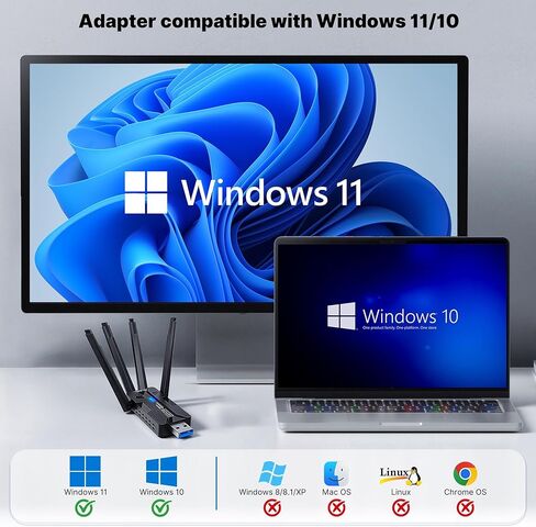 محول واي فاي بسرعة 1800 ميجابت في الثانية للكمبيوتر المكتبي، دونجل شبكة USB 3.0 لاسلكي مع هوائيات عالية الكسب 4 × 5 ديسيبل، نطاق مزدوج 2.4 جيجا هرتز/5 جيجا هرتز لأجهزة الكمبيوتر المحمول المتوافقة مع نظام التشغيل Windows11/10/8/7 - AX1840 in Kuwait