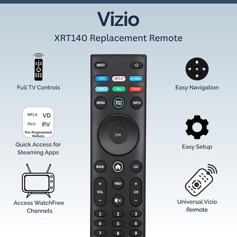 XRT140R Vizio Smart TV Remote Replacement - Easy Setup, Infrared, Shortcut Keys, Universal Remote for SmartCast TVs - Vizio Remote Control Replacement for D, E, M, P, V, PX, OLED Series in Saudi Arabia