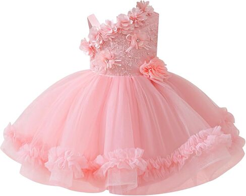 OBEEII Baby Girls 3D Flower Baptism Tutu Dress Toddler Photoshoot Prom Ball Gown Pageant Wedding Flower Girl Dress in Saudi Arabia