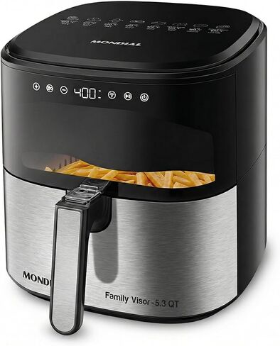 مونديال - مقلاة هوائية رقمية بحاجب إينوكس سعة 5.3 كيو تي - قوة عالية ولمسة نهائية أنيقة من الفولاذ المقاوم للصدأ - أسود وإينوكس in Kuwait