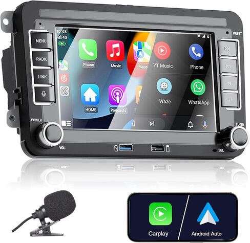 [ترقية] راديو السيارة Liulbobu اللاسلكي Carplay لسيارة VW Passat Golf 5 6 Polo MK5 T5 Skoda Jetta Caddy EOS Touran Android Auto، 7 بوصة بلوتوث مزدوج الدين ستيريو السيارة لـ/FM/AM/USB/RDS/عالية الطاقة in Saudi Arabia