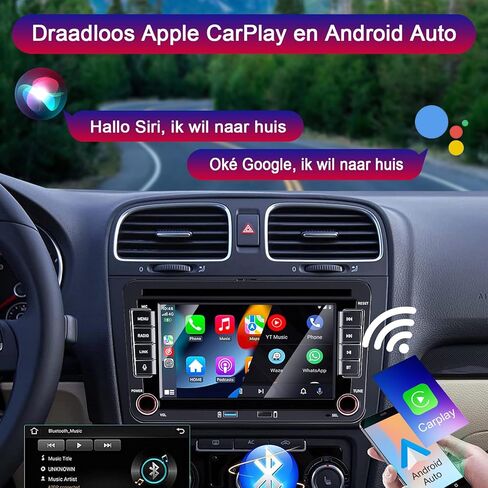 [ترقية] راديو السيارة Liulbobu اللاسلكي Carplay لسيارة VW Passat Golf 5 6 Polo MK5 T5 Skoda Jetta Caddy EOS Touran Android Auto، 7 بوصة بلوتوث مزدوج الدين ستيريو السيارة لـ/FM/AM/USB/RDS/عالية الطاقة in Saudi Arabia