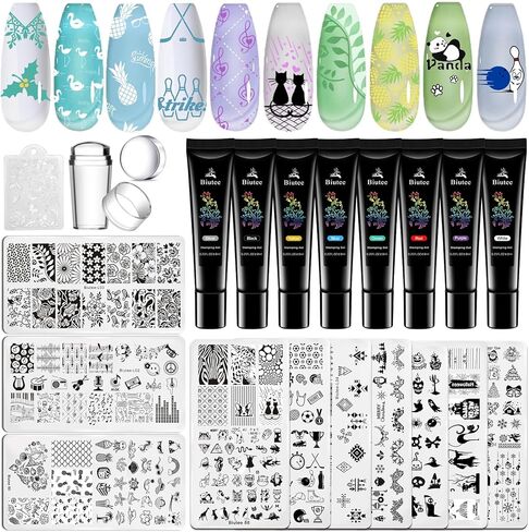 Biutee Nail Stamping Plates set 8 pcs Nail stamping polish gel 10pcs Templates with stamper Nail Art Plates set animal flower design in Saudi Arabia