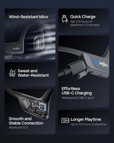 SHOKZ OpenRun Pro 2 - سماعات رأس بلوتوث رياضية ممتازة ذات توصيل عظمي مفتوح الأذن - أسود S820 (متجدد) in Kuwait