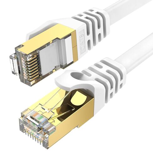 كابل إيثرنت CAT8 عالي السرعة بطول 6 أقدام، كابل إنترنت مسطح محمي، مقاوم للطقس S/FTP للأشعة فوق البنفسجية لجهاز التوجيه/الألعاب/المودم - أبيض in Kuwait