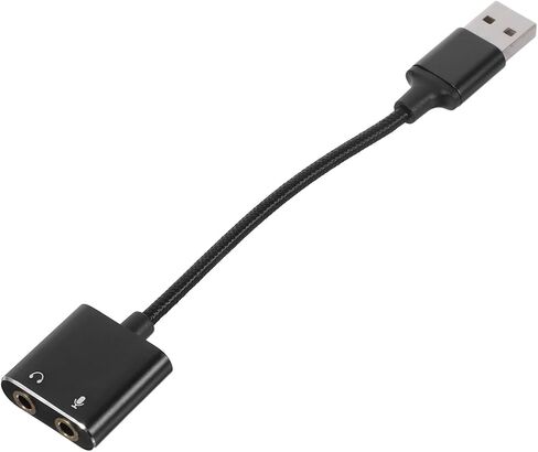 محول إدخال الصوت لبطاقة الصوت USB الخارجية من Uonlytech مع مقبس صوت ميكروفون ومقسم سماعة رأس للكمبيوتر الشخصي والهواتف الذكية باللون الأسود in Kuwait