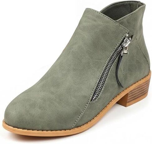 GHIBHNA Women'S Suede Chunky Heel Walking Ankle Boots With Side Zipper Retro Pointed Toe Low Block Heel Comfortable Work Boots Stylish Everyday Non-Slip Boot in Saudi Arabia