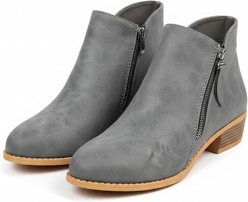 GHIBHNA Women'S Suede Chunky Heel Walking Ankle Boots With Side Zipper Retro Pointed Toe Low Block Heel Comfortable Work Boots Stylish Everyday Non-Slip Boot in Saudi Arabia