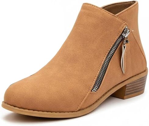 GHIBHNA Women'S Suede Chunky Heel Walking Ankle Boots With Side Zipper Retro Pointed Toe Low Block Heel Comfortable Work Boots Stylish Everyday Non-Slip Boot in Saudi Arabia