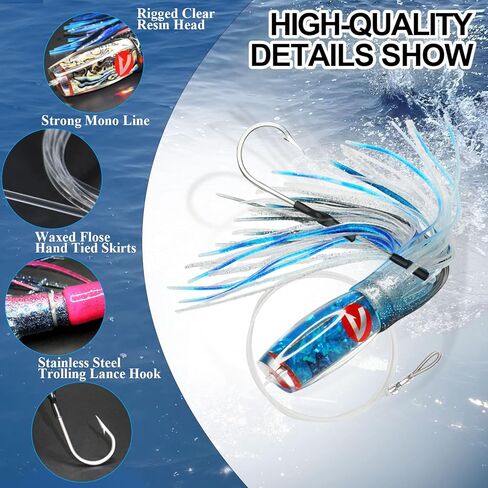 VIKETECH 13’’ 10oz Resin Saltwater Fishing Trolling Lure for Tuna Mahi Mahi Marlin Wahoo Sailfish Dolphin Lures Deep Sea Offshore Big Game Included Mesh Bag in Saudi Arabia