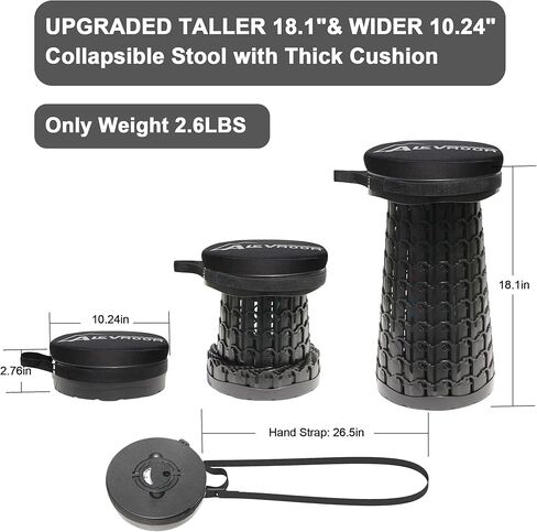 Upgraded Collapsible Stool with Cushion, 880Lbs Max Weight, Portable Folding Height Adjustable Lightweight Retractable Telescoping Stool for Camping Outdoors Fishing Hiking Travel BBQ with Carry Bag in Saudi Arabia