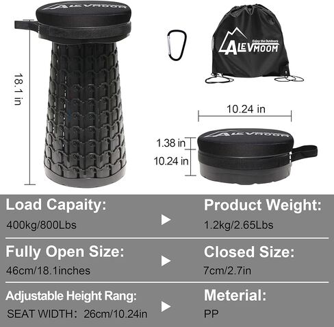 Upgraded Collapsible Stool with Cushion, 880Lbs Max Weight, Portable Folding Height Adjustable Lightweight Retractable Telescoping Stool for Camping Outdoors Fishing Hiking Travel BBQ with Carry Bag in Saudi Arabia