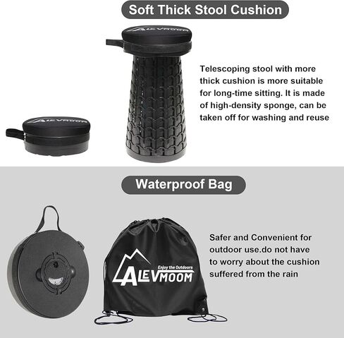 Upgraded Collapsible Stool with Cushion, 880Lbs Max Weight, Portable Folding Height Adjustable Lightweight Retractable Telescoping Stool for Camping Outdoors Fishing Hiking Travel BBQ with Carry Bag in Saudi Arabia